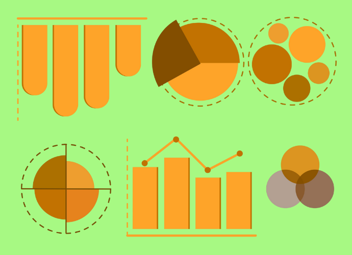 Abstract mustard charts on a light green background